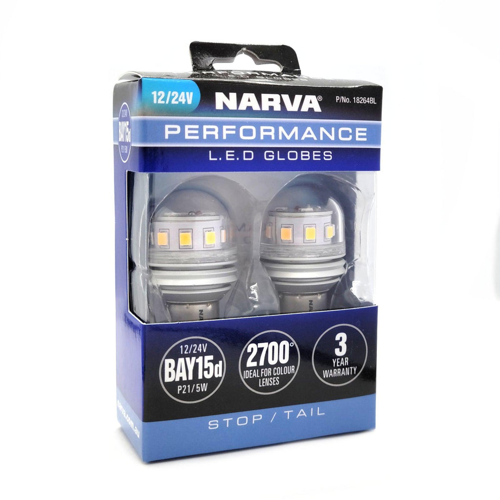 Narva LED Stop Tail Light Globe BAY15d 21/5W 12V / 24V Pair GENIII