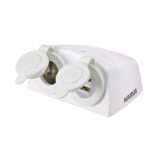 Narva Accessory & Twin USB Sockets Surface Mount Heavy-Duty White Narva Elec Accessory, Plugs & Sockets 81168WBL-1