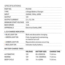 Projecta 12V Automatic 21 Amp Smart Battery Charger 6 Stage Projecta Battery Charging PC2100-5
