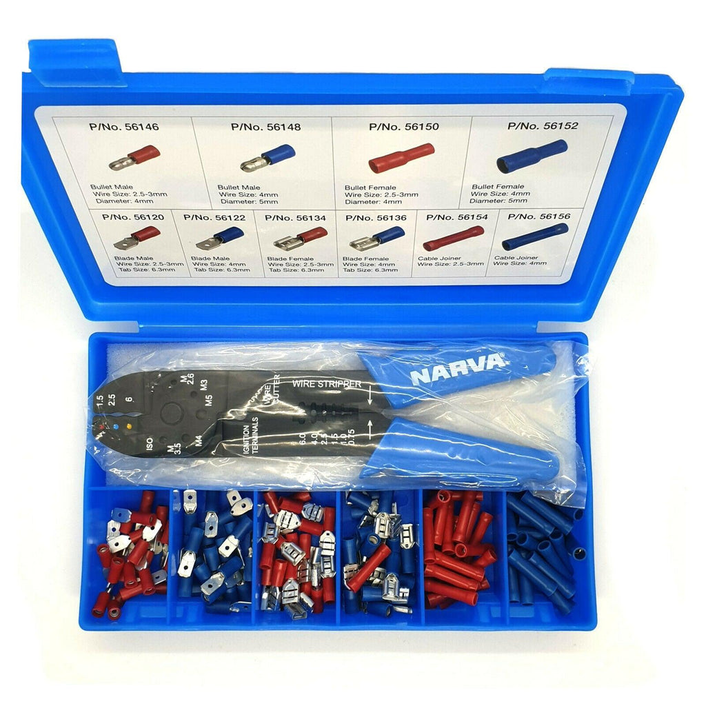 Narva Terminal Assortment Kit 200 Pieces + Crimper Cut Pliers Tool