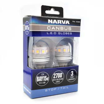 Narva LED Stop Tail Light Globe BAY15D 21/5W CANbus 12V Pair GENIII Narva Globes 18266BL-1
